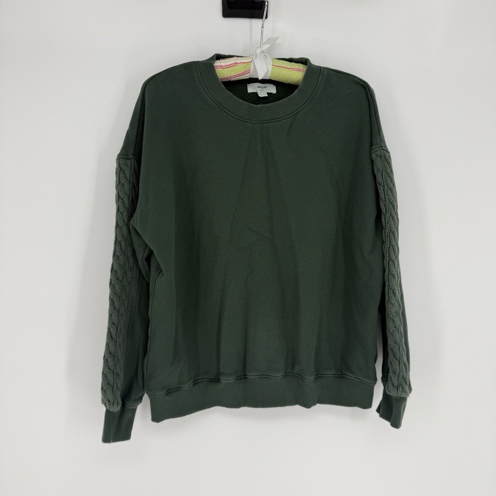 Aerie Sweatshirt Green Cable Sleeve Crewneck Size XS